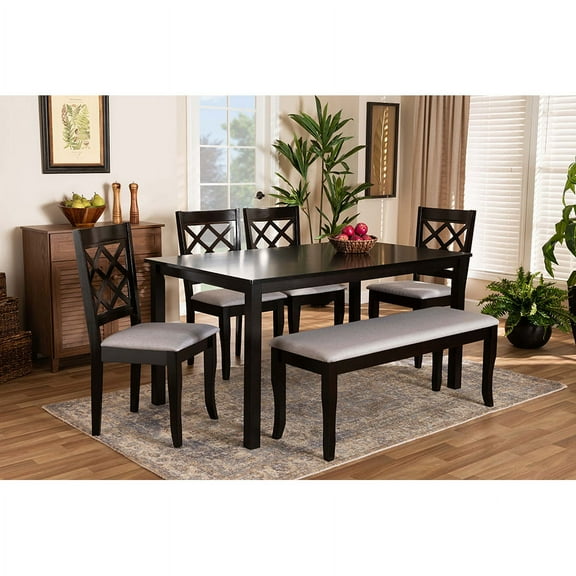 Baxton Studio Andor Modern and Contemporary Grey Fabric Upholstered and Dark Brown Finished Wood 6-Piece Dining Set