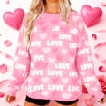 thumbnail image 2 of Pink Valentine's Day Sweatshirt for Women, Oversized Love & Hearts Print Long Sleeve Top, Romantic Graphic Crewneck,Size L, 2 of 9