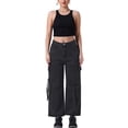 thumbnail image 2 of Pantalones de mezclilla casuales para mujer INSPIRE CHIC, de pierna ancha, con bolsillos cargo, de tiro medio, color negro, 2 of 6