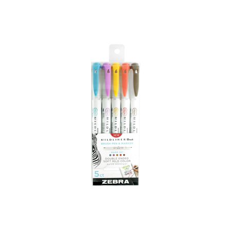 UPC: 0045888793057 | Zebra Pen ZEB79305 Mildliner Brush Pen & Marker Set  Assorted Color – Pack of 5