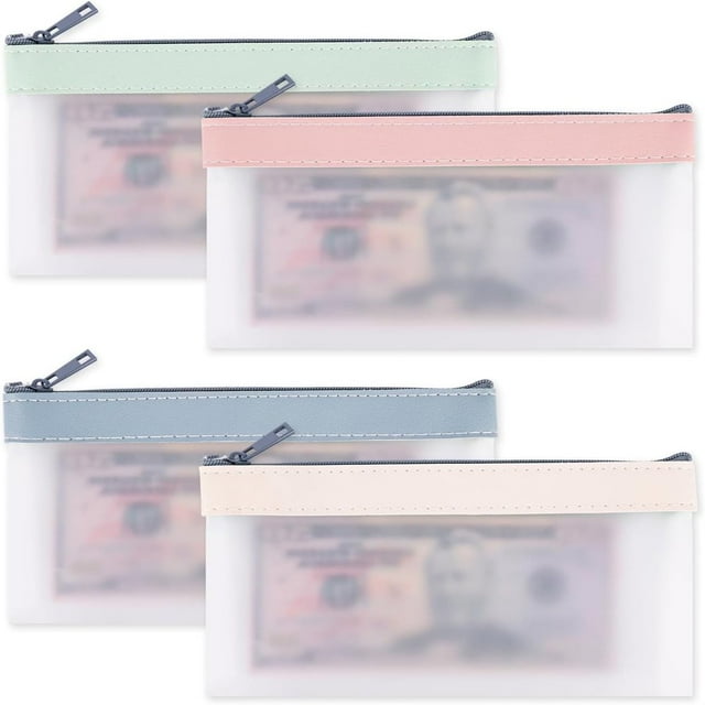 LOVEVER 8 Pcs Clear Cash Envelopes Plastic Money Bags Money Bags with Zipper for Cash Money Protector for Bills Bill Pockets Bags Cash Bags with Zipper Money Envelopes 4 Colors