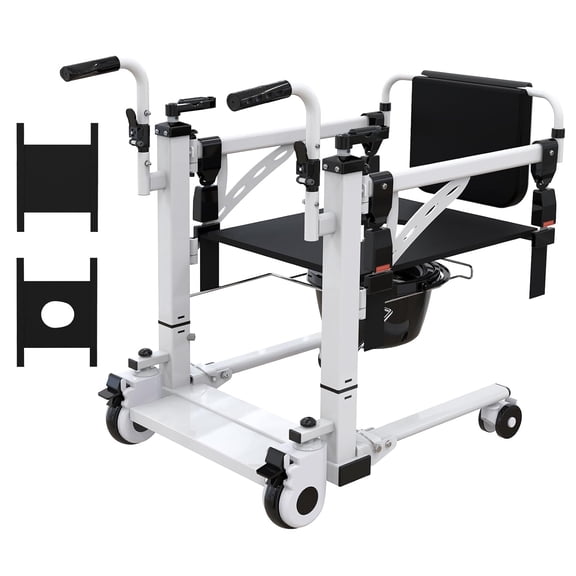 Patient Transfer Chair, Hoyer Lift for Home, Bathroom Wheelchair with 180° Split Seat and Potty, Portable Elderly Lift Bedside Commode Chair