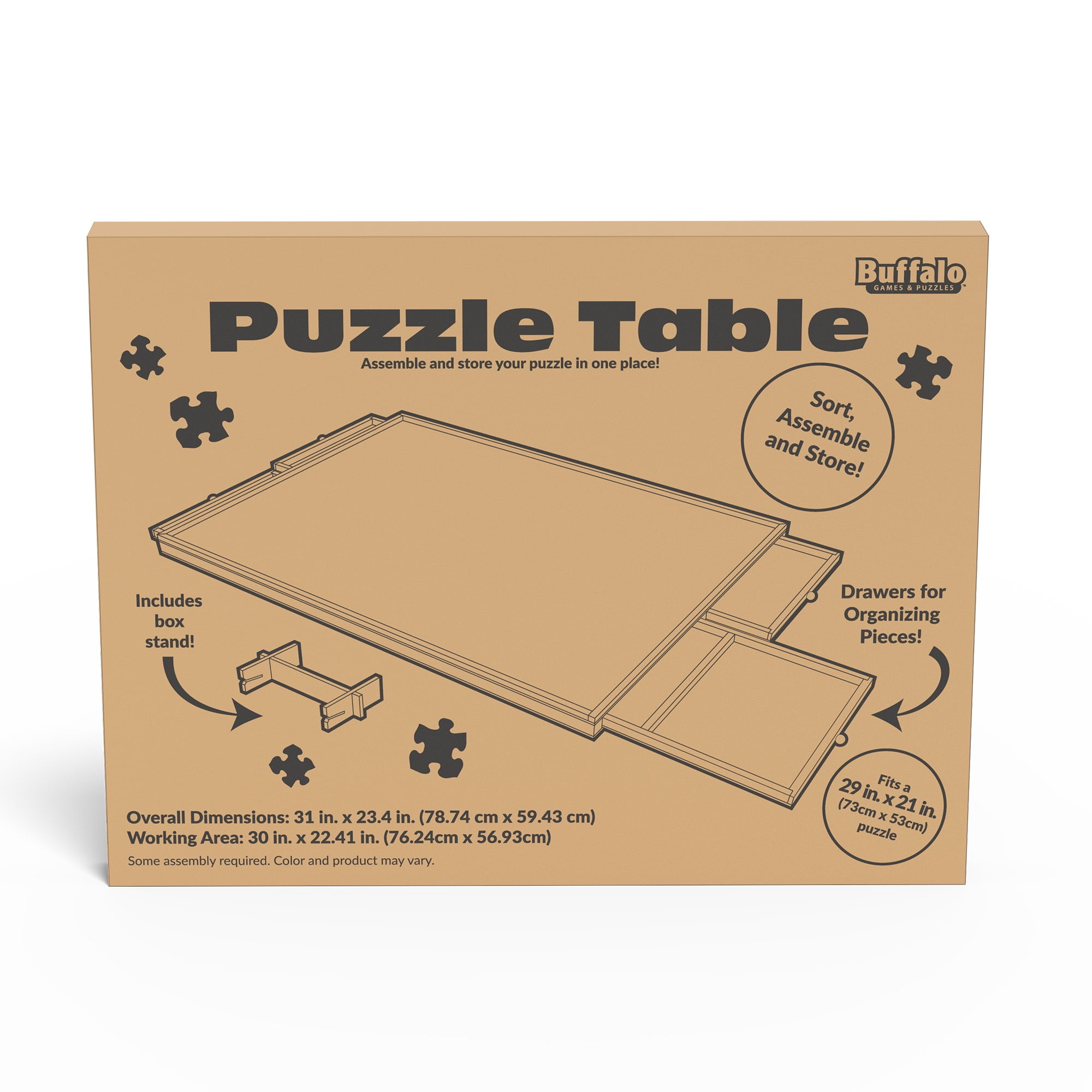 Buffalo Games Wood Jigsaw Puzzle Table with Storage Drawers for up to 1000 Pieces, Ages 14+