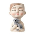thumbnail image 3 of Maceta de resina con forma de cara para flores, ideal para amigos, hombres y mujeres en la oficina. perro blanco, 3 of 9