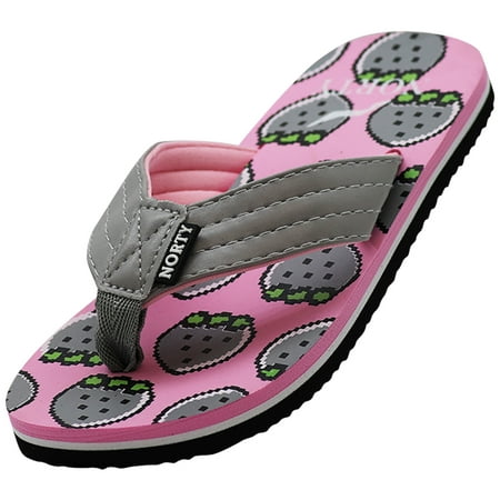 

NORTY Girl s Casual Flip Flop Sandals For Beach Pool or Everyday Runs 1 Size Small 41622-3MUSLittleKid (Pink/Grey Strawberry)