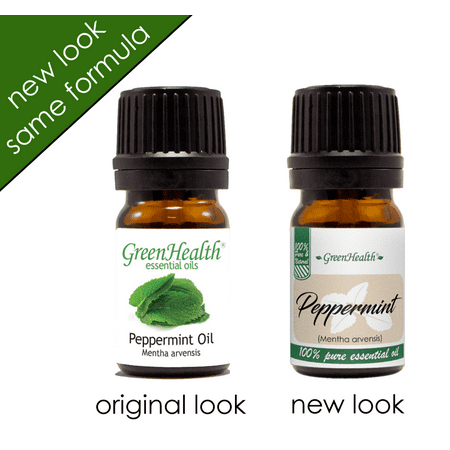 Peppermint Essential Oil - 1/6 fl oz (5 ml) Glass Bottle w/ Euro Dropper - 100% Pure Essential Oil by GreenHealth (2 Pk)