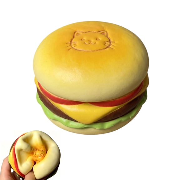 Slow Rising Food Squishies with Creamy Butter Scent, Realistic Large Hamburger Stress Relief Fidget Toys for Adults, Soft Sensory Squeeze Bun for Office Desk Party Favors(Brown Hamburg)