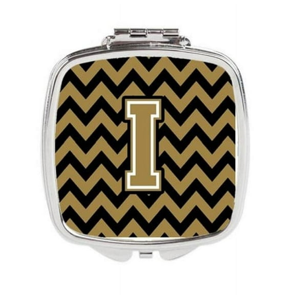 Carolines Treasures Letter I Chevron Black & Gold Compact Mirror - 3 x 0.3 x 2.75 in.