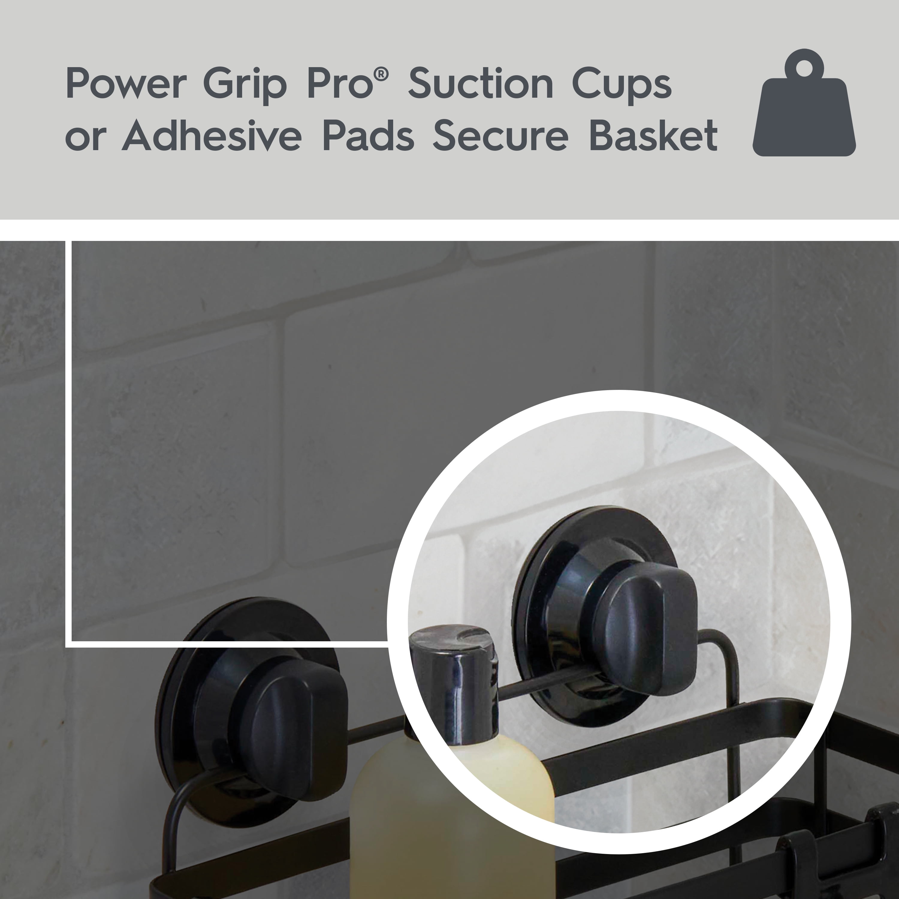 Better Homes & Gardens Adhesive or Suction Mount Shower Storage Basket, Matte Black