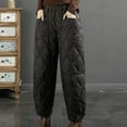 thumbnail image 2 of Womens Retro Literary Solid Color Down Pants With  Checkered Line And Disc Buckle Windproof Warm Casual Pants, 2 of 5