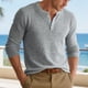 thumbnail image 4 of pstuiky camisa de manga larga para hombre, Top informal holgado de color liso con medio botón, mangas largas y cuello redondo para hombre top de hombre xl, 4 of 6