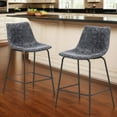 thumbnail image 2 of Abble 24 inch Bar Stools Set of 2, Faux Leather Bar Chair Upholstered Low Back Kitchen Counter Height Stools with Sled Base, Floor-Scratch Protection, Charcoal Gray, 2 of 8