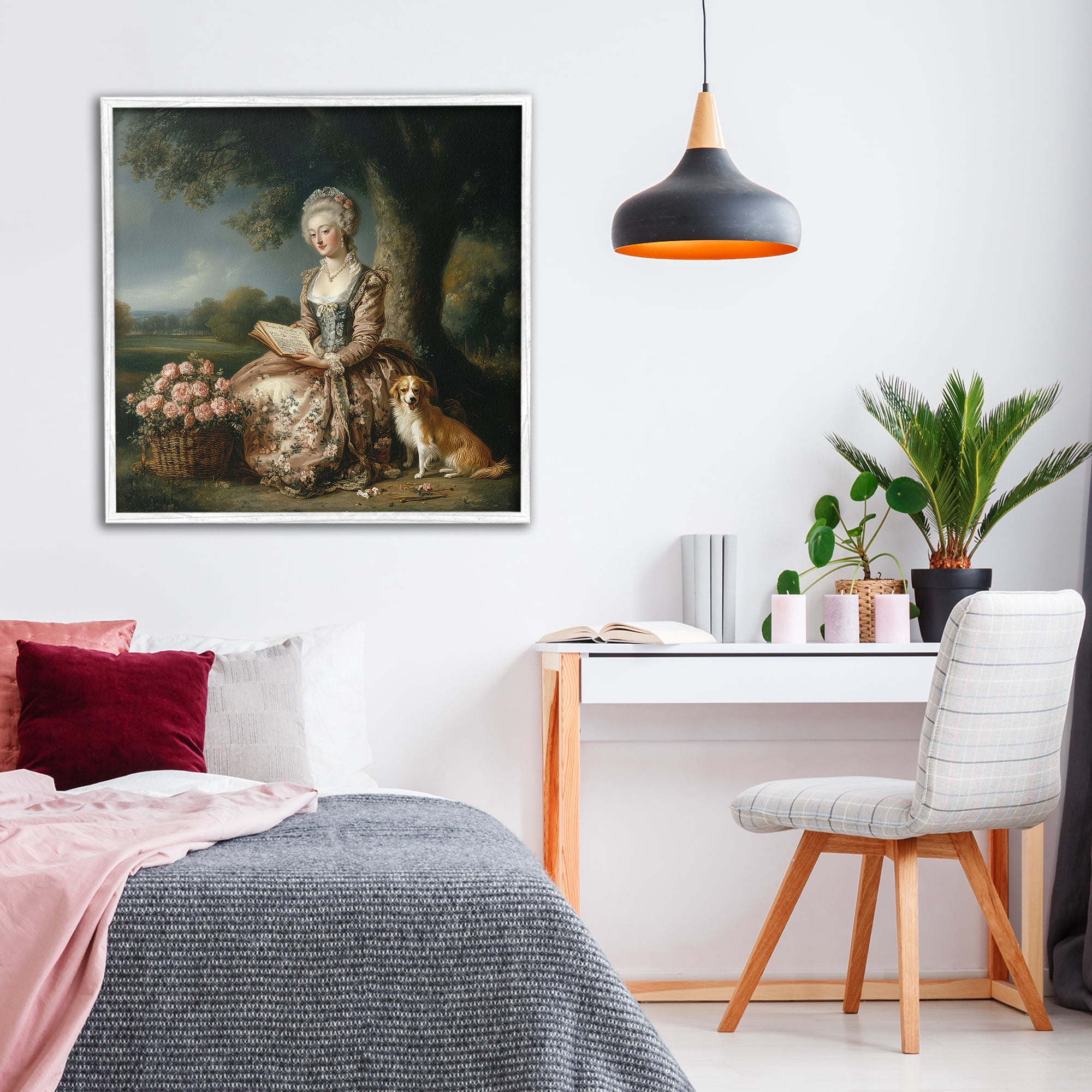 Stupell Industries Rococo Woman with Dog White Framed Giclee Art, design by The Wands Want