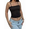 thumbnail image 3 of Tank Top for Women Adjustable Spaghetti Strap Camisole Cropped Lace Trim- Y2K Going Out Tops Summer Black L, 3 of 9