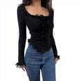 thumbnail image 1 of Blusa Corta con Volantes y Botones de Larga Acampanada para Mujer Negro L, 1 of 7