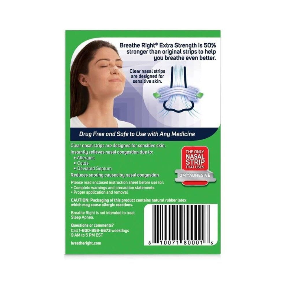 BREATHE RIGHT EXTRA STRENGTH NASAL STRIPS (Clear) 72 Strips by Breathe Right  - BIOVEA USA