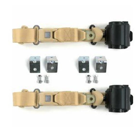 Airplane 3 Point Tan Retractable Bucket Seat Belt Kit with Bracketry for 1970-1977 AMC Hornet - 2 Belts