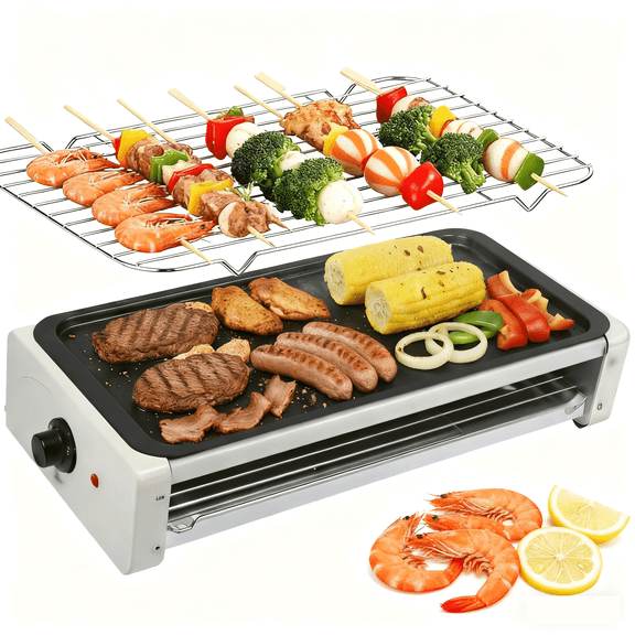 Electric Indoor Grill 1800W -2 in 1 Smokeless Indoor Grill for Kitchen with Non-stick Removable Grill & Griddle Plate,Temperature Control Korean BBQ Grill Dishwasher Safe