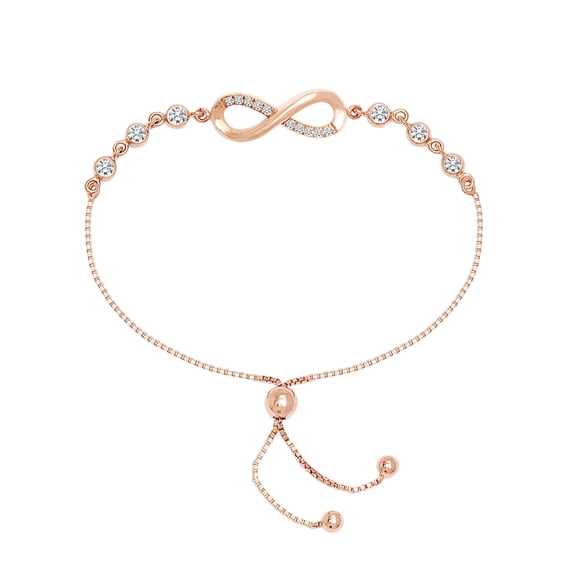 LeCalla 925 Sterling Silver Rose Gold-Plated Italian CZ Infinity Bolo Bracelet for Women Teen 8.5" Inch
