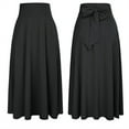 thumbnail image 4 of Women's A-line Elegant Plain Stretch High Waist Plain Skater Flared Swing Long Skirt Tie Front Pleated with Pockets Maxi Skirts, 4 of 7