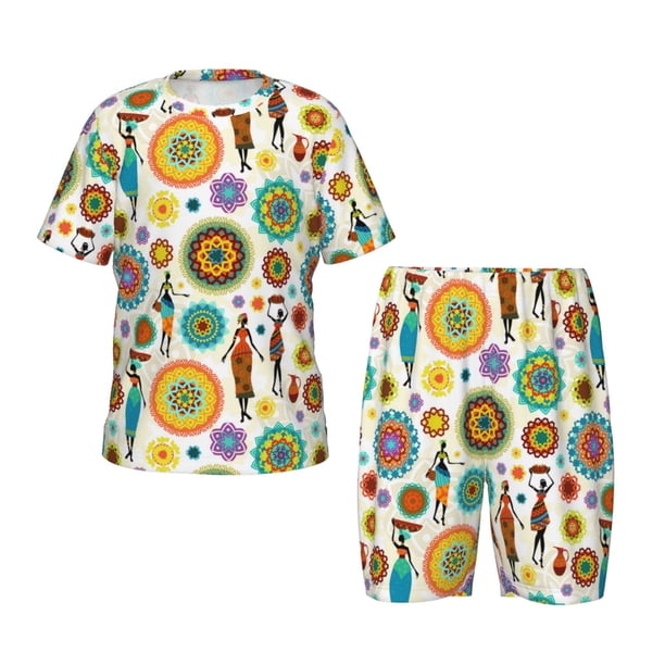 Balery Beautiful African Womens Conjunto de Pijama Infantil de Manga Corta con Estampado – Ropa de Dormir de Algodón Suave-4X-Large
