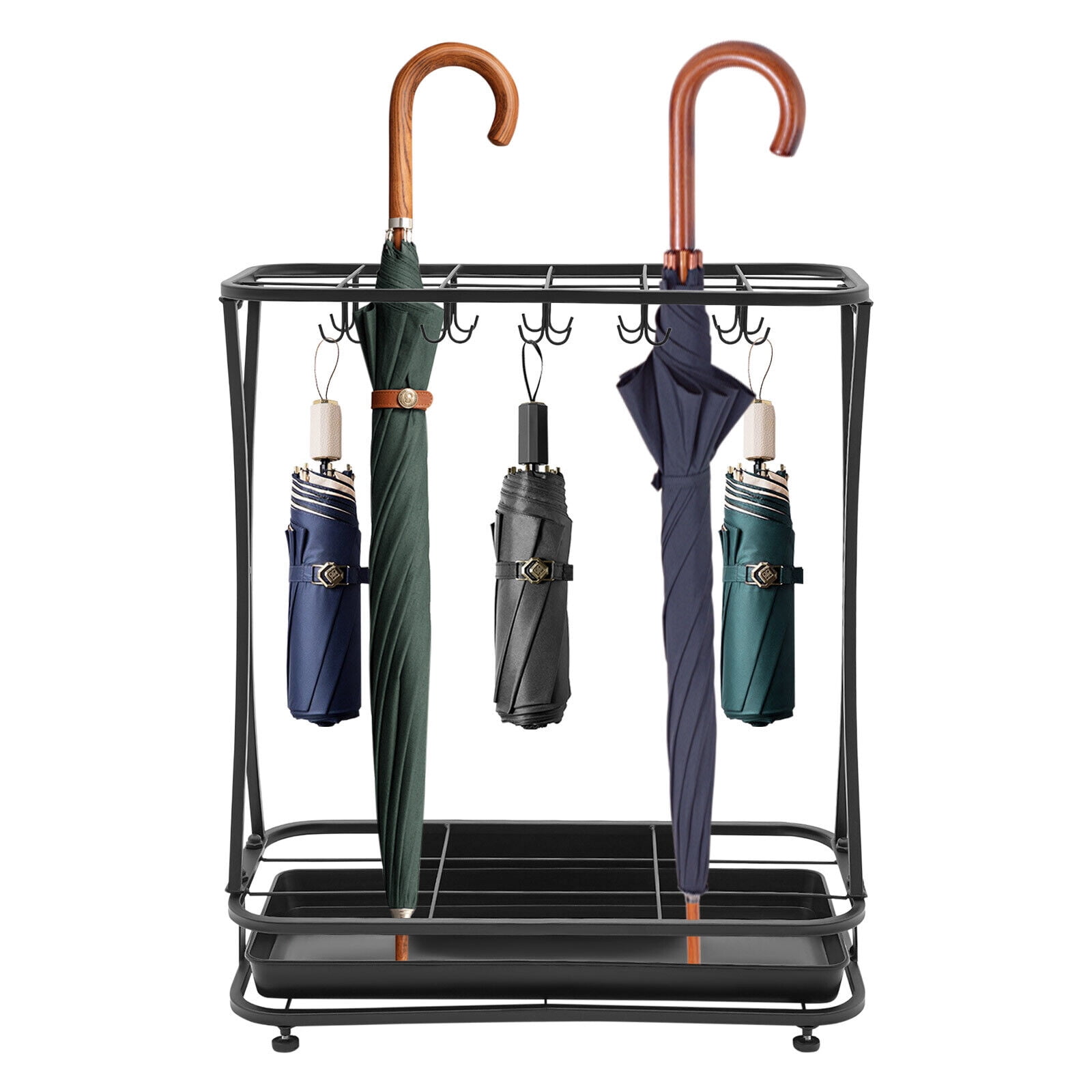 18 Slots Umbrella Holder Stand Black Umbrella Rack Organizer Free Standing Umbrella Organizer w/ 20 Hooks for home, office