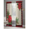 thumbnail image 4 of Christmas Poinsettia Sheer Curtains 84 Inch Length 2 Panels Set Window Treatments, Farmhouse Pine Needle Cone Check Rod Pocket Semi Curtains for Living Room/Bedroom/Kitchen Décor, 104"W x 84"L, 4 of 7