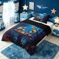 thumbnail image 3 of meiyoeat Ocean Navy Shark Twin Comforter Sets for Men Boys, Kawaii Coastal Animal Bedding Set, Black Reversible, 2 Pieces, 1 Comforter and 1 Pillowcase, 3 of 6