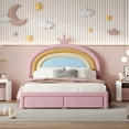 thumbnail image 3 of Cute Rainbow Full Size Bed Frame for Girls,Velvet Princess Full Bed Frame with Headboard and Drawers,77.5"x55.5"x47",Pink, 3 of 8