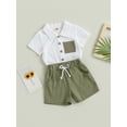 thumbnail image 3 of GXFC Toddler Baby Boys Summer Contrast Color Shorts Outfits Infant Boys Short Sleeve Lapel Button Down Shirt Tops with Pocket and Short Pants Set Casual Clothes 2Pcs 0-3T, 3 of 8