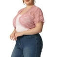 thumbnail image 4 of Agnes Orinda Plus Size Women's Elegant Short Sleeve Sheer Floral Lace Bolero Shrug Top 4X Pink, 4 of 7
