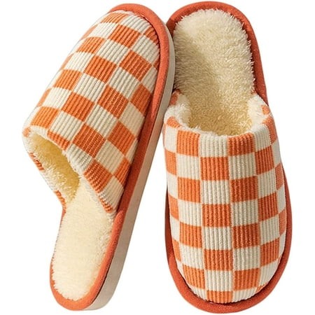 

CoCopeanut Plaid House Slippers for Women Winter Warm Plush Lining Memory Foam Slippers Indoor & Outdoor