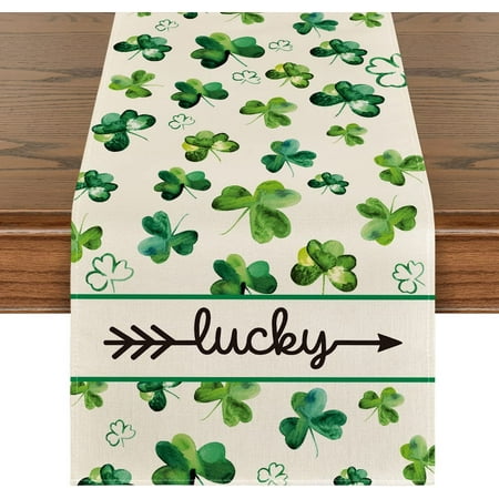 

Lucky Clover Shamrocks Table Runner Seasonal St. Patrick s Day Holiday Kitchen Dining Table Runner for Home Party Decor 13 x 72 Inch