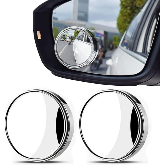 2 Pcs Blind Spot Mirrors, 360° Rotate Sway Silver Round Curved Convex Wide Angle Mirror, Waterproof HD Crystal Glass Blindspot Mirrors