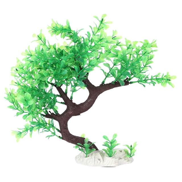 Acuario pecera planta de plástico artificial árbol curvo paisaje ornamento (árbol verde Milán)