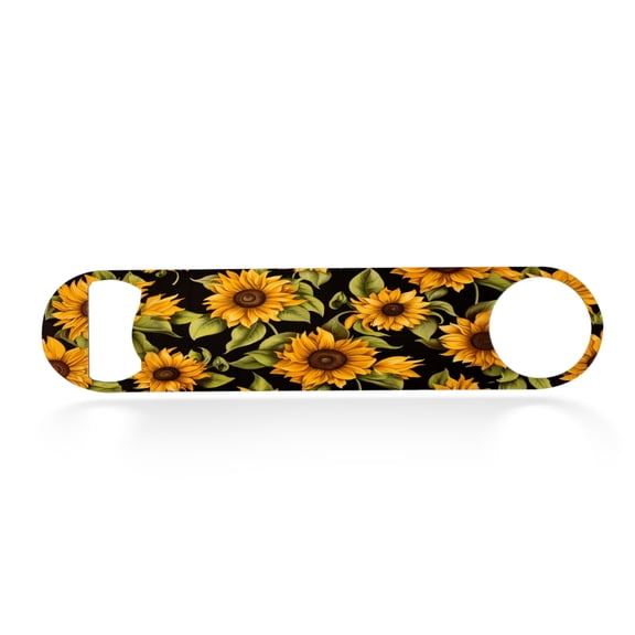 Flat Bottle Opener Heavy Duty Stainless Steel Bottle Opener Beer Flask Tools ​for Kitchen Bar Restaurant, 7 Inch - Sunflower Pattern on A Black Background with Strong Contrast