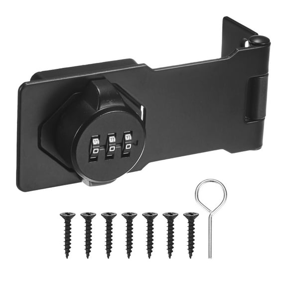 Uxcell Keyless Combination Lock 4.3" Zinc Alloy Mechanical Password Twist Knob Hasp Locks Latch 90/180 Degree Barn Door Lock Black