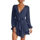 thumbnail image 5 of Vestido de tiras con cuello en V y mangas largas con estampado de lunares y volantes irregulares a la moda para mujer Fridja  yut4592, 5 of 7