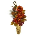 thumbnail image 1 of Nearly Natural 30in. Peony, Pear and Magnolia Leaf Artificial Arrangement in Gold Vase, Orange, 1 of 2