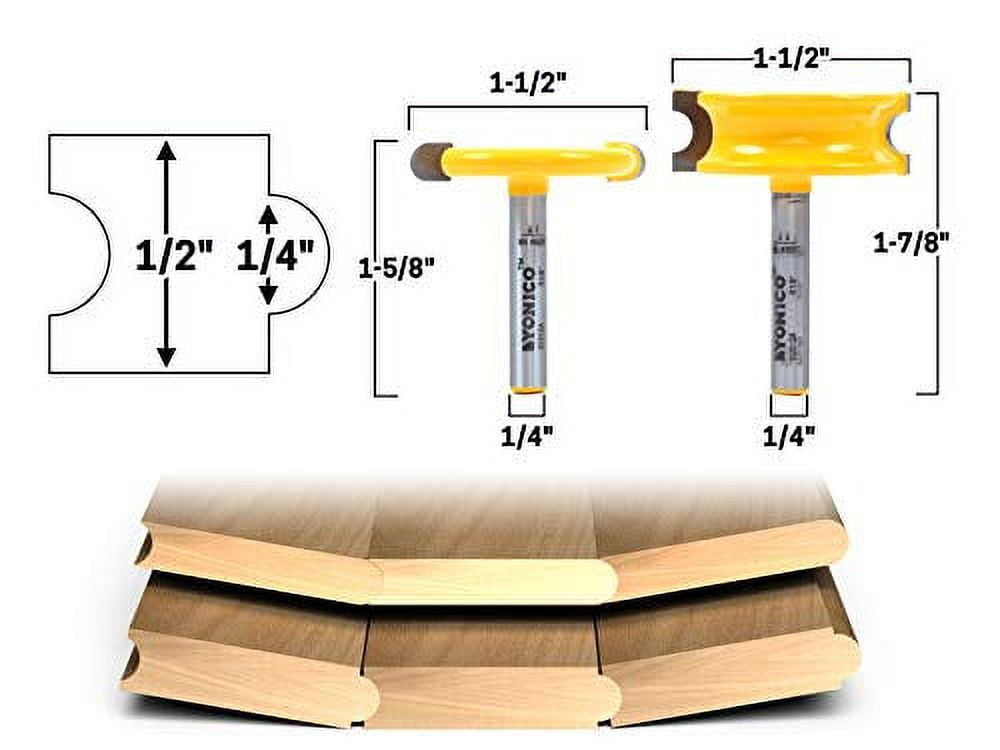 Yonico 1/4" Bead 2 Bit Canoe Joint Router Bit Set - 1/4" Shank - 13201q