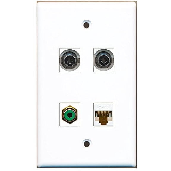 RiteAV - 1 Port RCA Green 2 Port 3.5mm 1 Port Cat6 Ethernet White Wall Plate