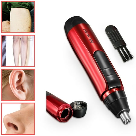 Stainless Steel Bent Trimmers (M.way Wet Dry Electric Portable Personal Ear Nose Eyebrow Mustache Face Hair Removal Trimmer Shaver Clipper Cleaner Remover Tool for Men Women With Stainless Steel)