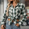 thumbnail image 7 of Ltctricy Women's Button down Shirts Long Sleeve Collared Curved Hem Plaid Shackets Casual Loose Blouses with Pockets(Green,X-Large), 7 of 7