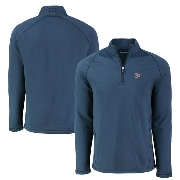 Men's Cutter & Buck  Heather Navy Kansas City Chiefs Peshastin Eco Fleece Tri-Blend Raglan Recycled Quarter-Zip Jacket