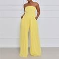 thumbnail image 4 of Dyfzdhu Jumpsuits for Women Strapless Tube Wide Leg Smocked Casual Off Shoulder Loose Long Pants Rompers Yellow, 4 of 5