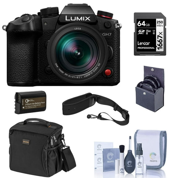 Panasonic LUMIX GH7 Camera with LUMIX G Leica DG Vario-Elmarit 12-60mm f/2.8-4 Lens, Bundle with 64GB Memory Card, Li-Ion Battery and 62mm Filter Kit