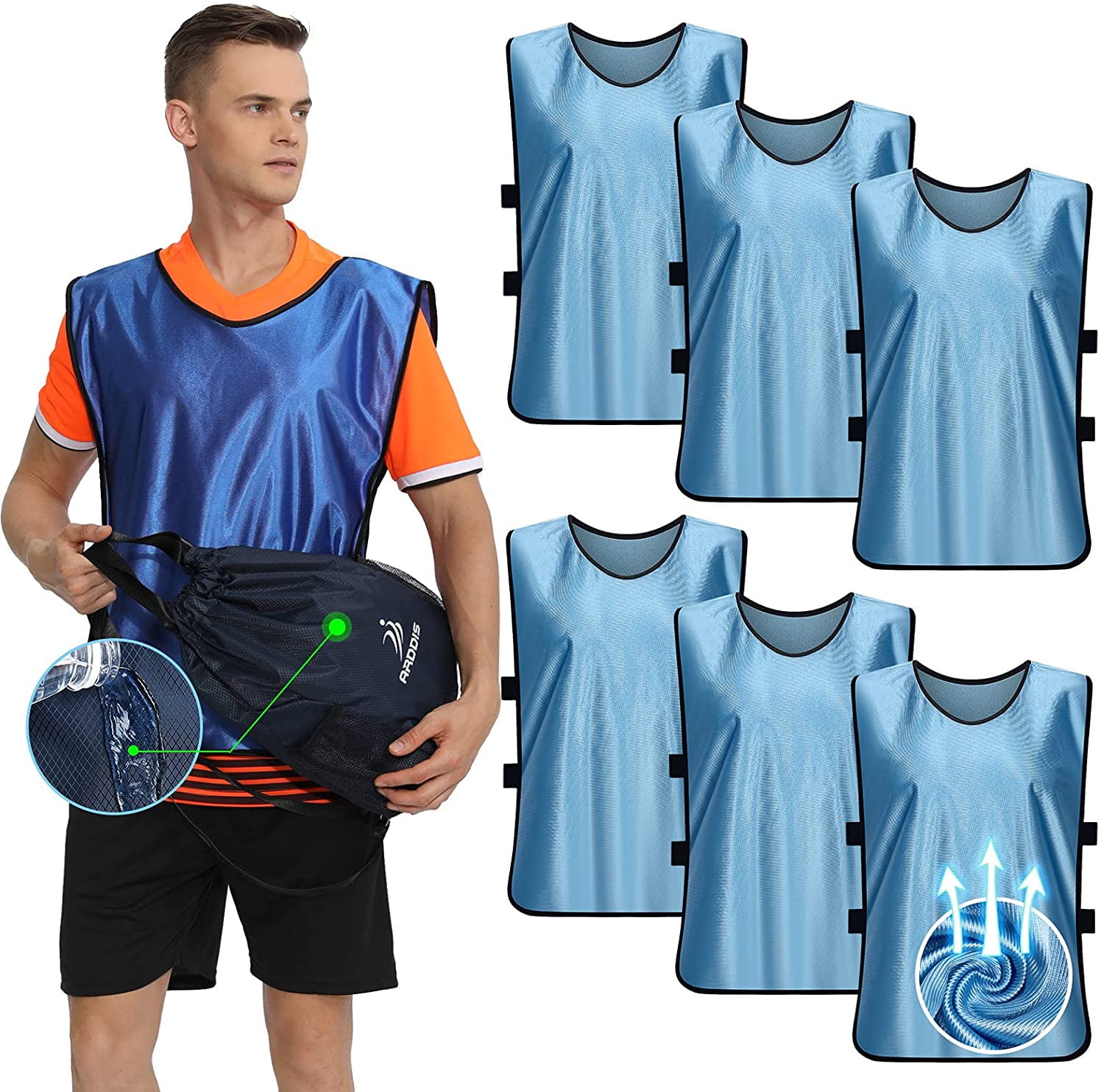 SET of 6 SCRIMMAGE VESTS PINNIES SOCCER ADULT Blue ~ NEW! 