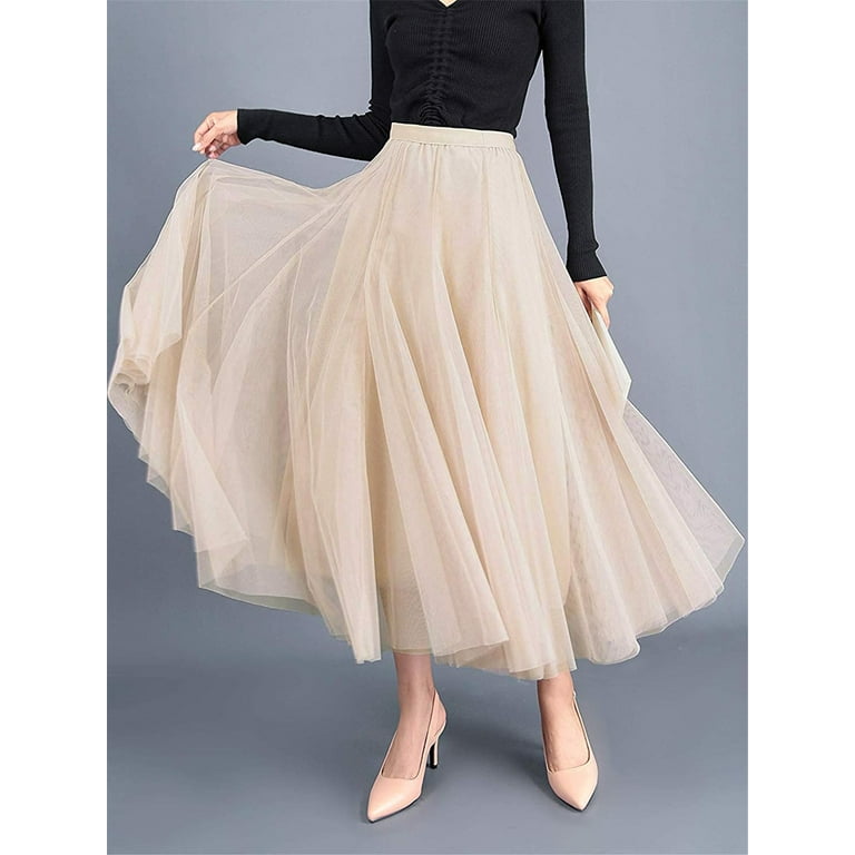 FOCUSNORM Tulle Skirt Women s Long A Line Tulle Skirts Elegant