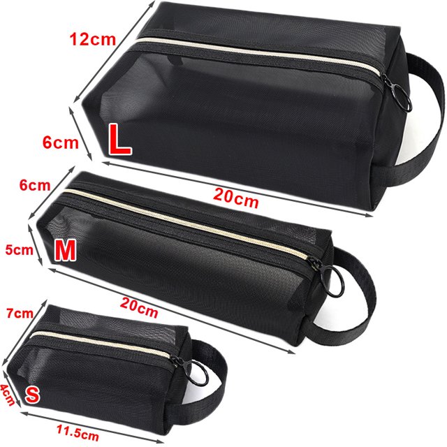 Bolsas de malla transparente para cosméticos, 1/3 piezas, pequeñas y grandes bolsas de maquillaje negras, estuche organizador de artículos de tocador