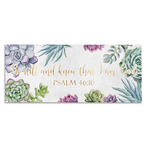 Stupell Industries Bohemian Be Still Psalm 46:10 Blooming Succulent Plants Canvas Art, 24 x 10, by Ziwei Li
